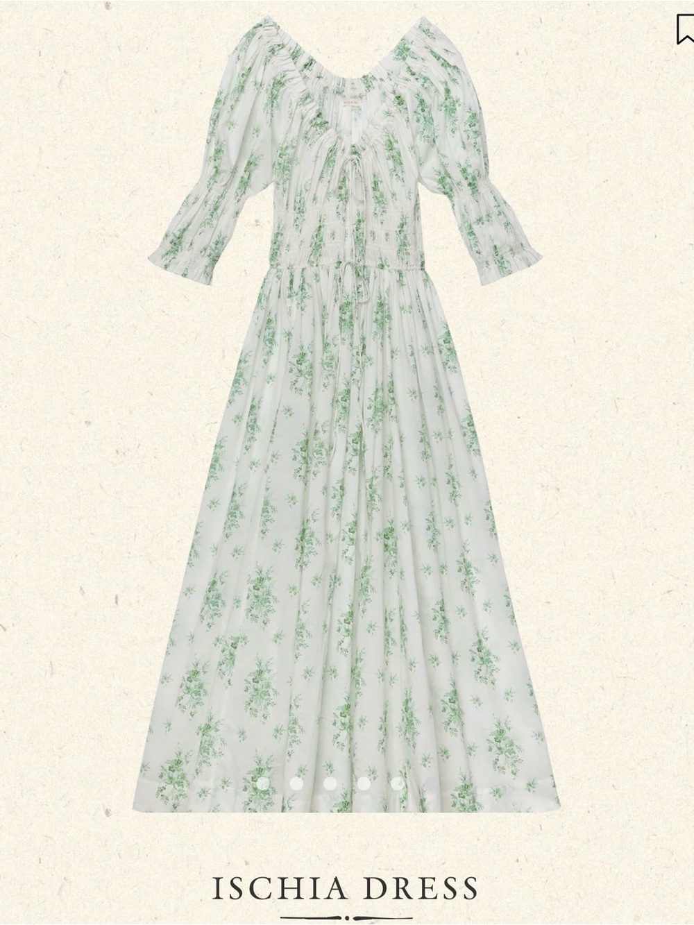 Doen Ischia Midi Dress - White with Green Floral